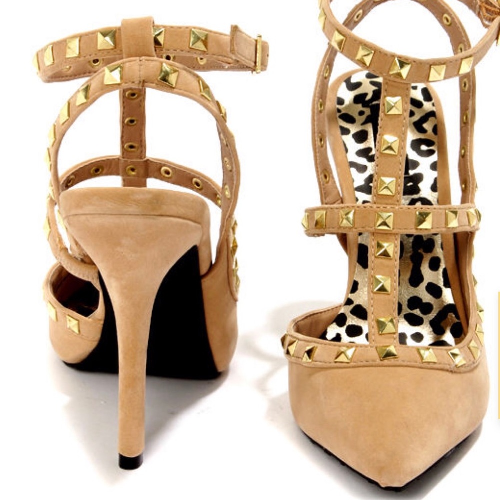 Dollhouse Nude studded T-Strap